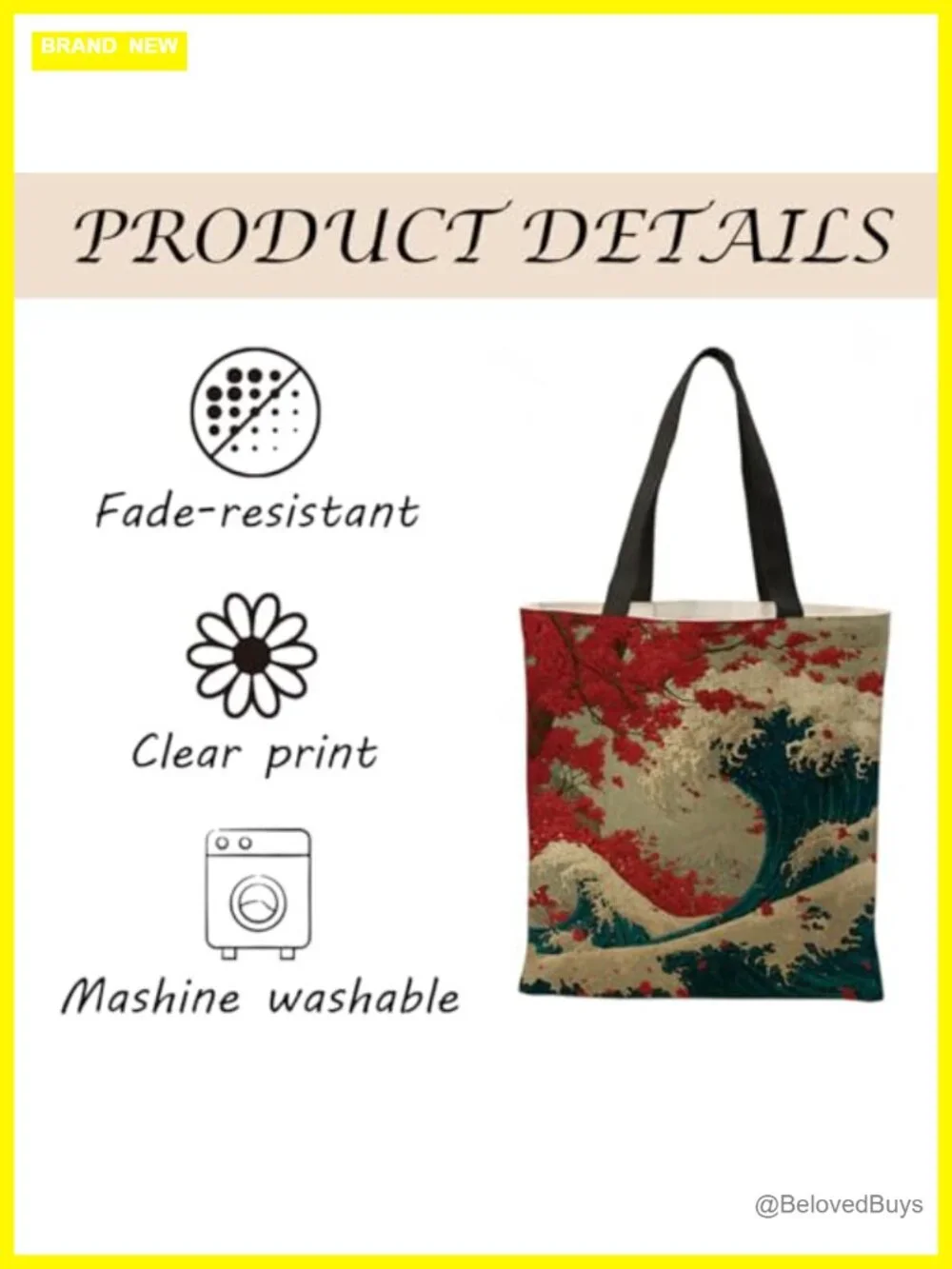 Canvas Tote Bag The Great Wave off Kanagawa with Red Maple Totes Reusable